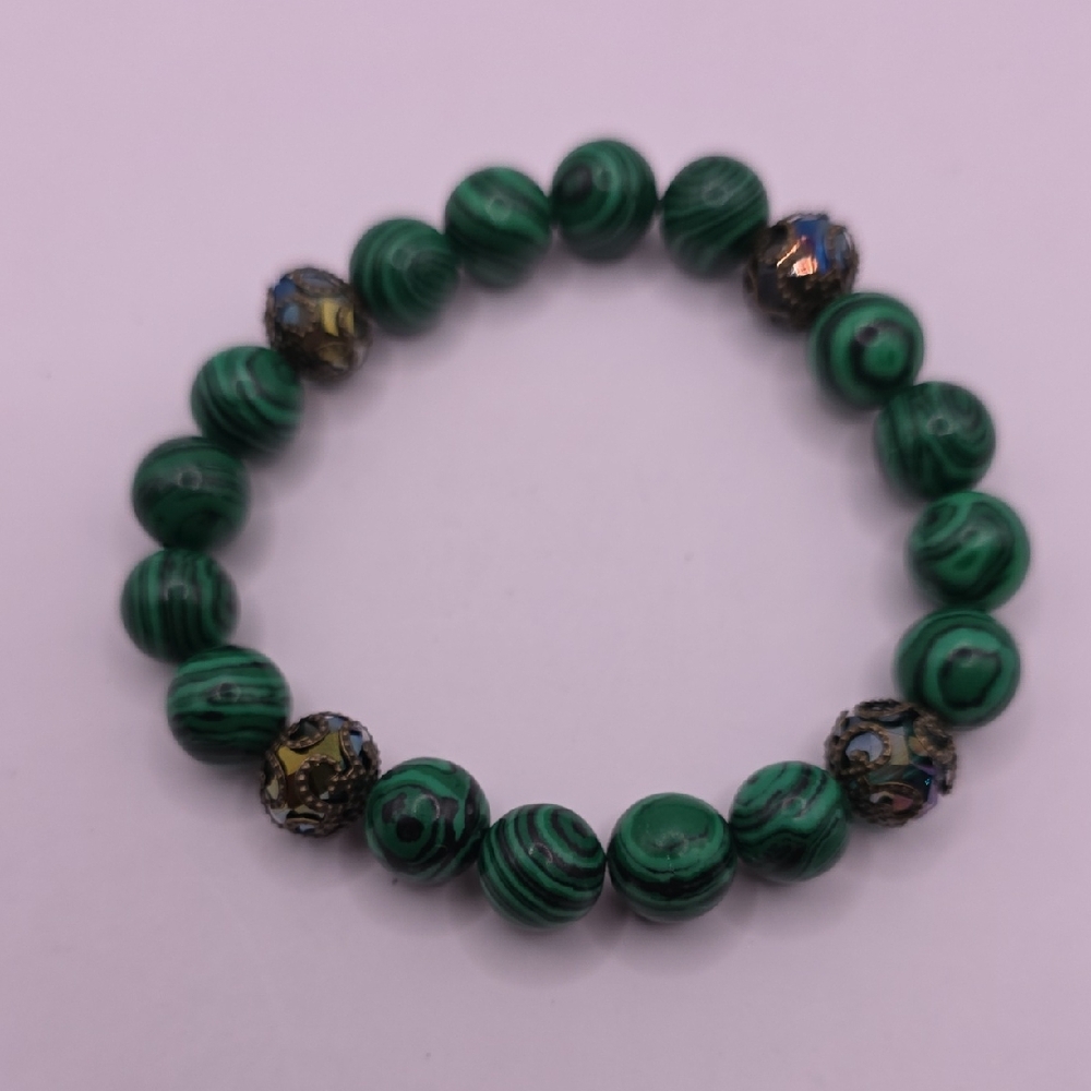 Green Malachite Glass Beaded Stretch Bracelet